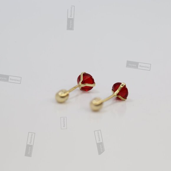 14K Solid Gold Red CZ Stud Earrings • Elegant Round Design • For Women & Girls. - Picture 5 of 8